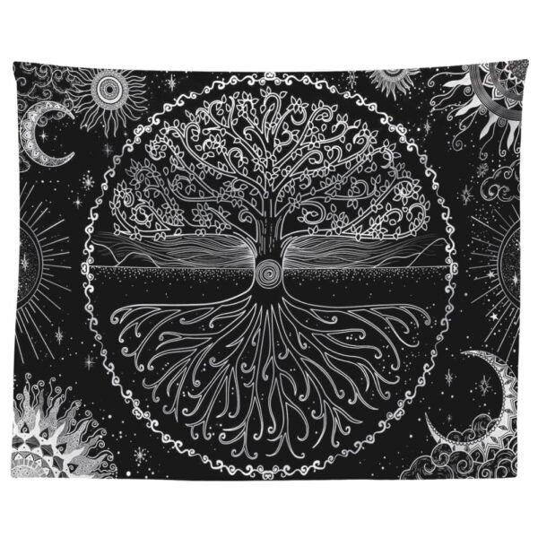 Black and White Tree Tapestry Wall Hanging Tree of Life Tapestry for Bedroom Home Decor Wall Tapestries Sun Moon Starry Sky Tape