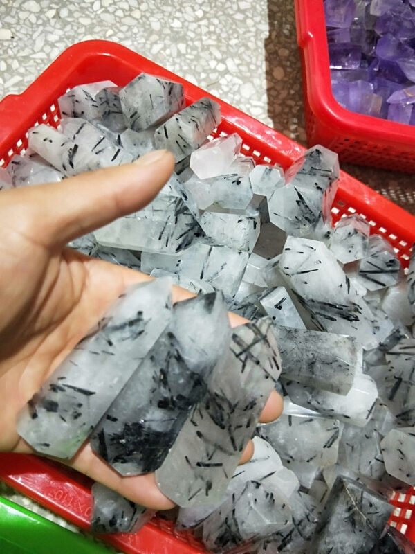 Magicun Crystal~Black hair crystal black tourmaline six-sided pillar 7-8cm 10 cm