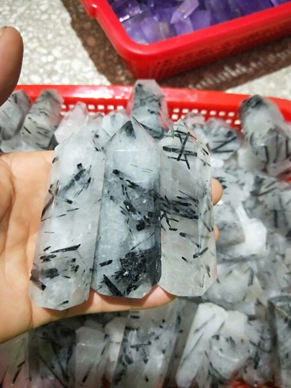 Magicun Crystal~Black hair crystal black tourmaline six-sided pillar 7-8cm 10 cm