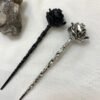 Black silver rose skull hairpin hair stick Wicca accessories witches wand  witchcraft staff gift weight 85g