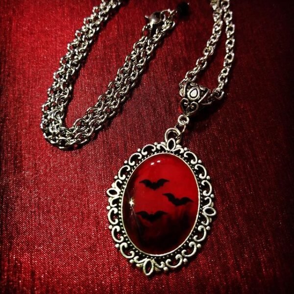 Blood and Bat Dracula Inspired Resin Necklace Pendant, Black Bat and Witch Necklace,Witchcraft Necklace