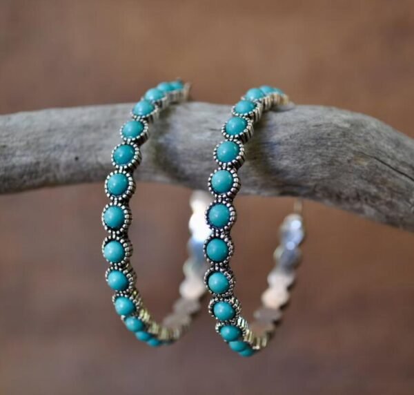 Bohemia Natural Stone Earrings Silver Color Round Hoop Earrings