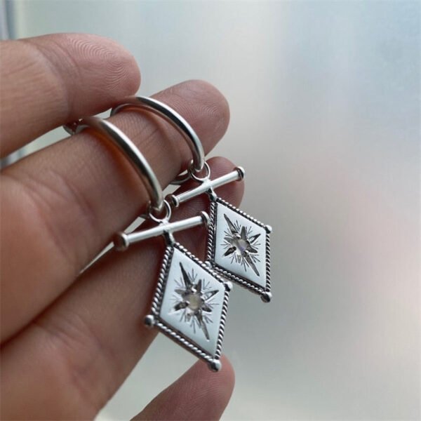 Inlaid Moonstone Polaris Pendant Earrings  Geometric Prismatic Drop Earrings