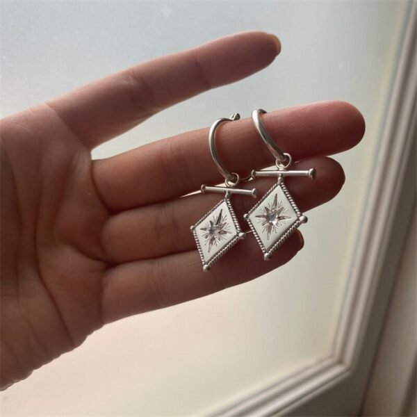 Inlaid Moonstone Polaris Pendant Earrings  Geometric Prismatic Drop Earrings