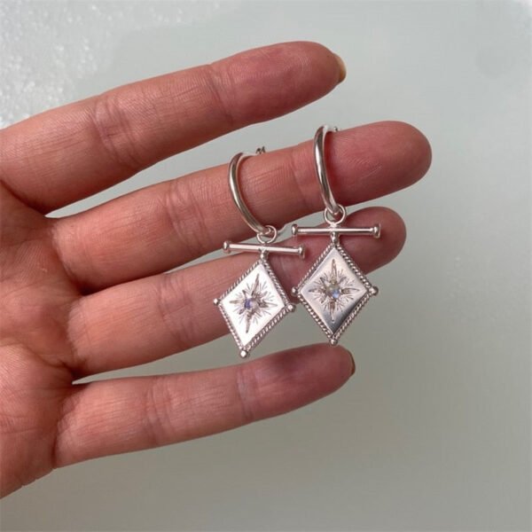 Inlaid Moonstone Polaris Pendant Earrings  Geometric Prismatic Drop Earrings