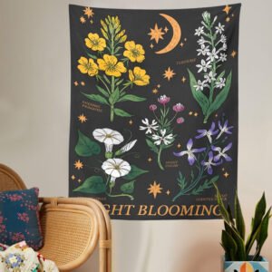 Botanical Wildflower Tapestry Wall Hanging Moon Starry Flower Reference Chart Hippie Bohemian Tapestries Psychedelic Home Decor