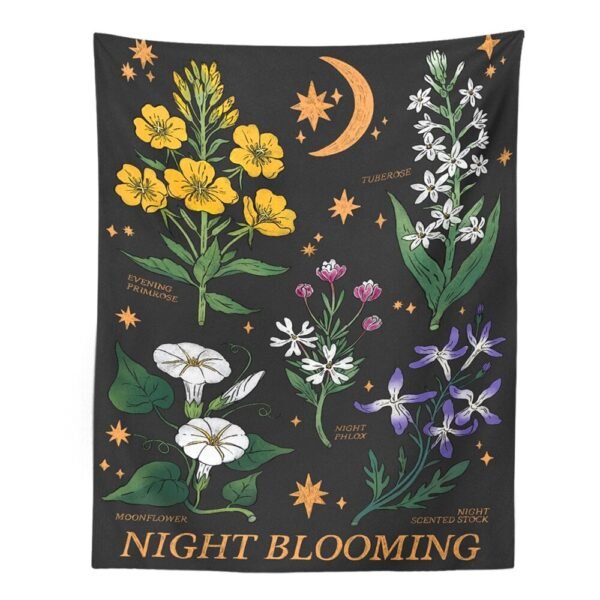 Botanical Wildflower Tapestry Wall Hanging Moon Starry Flower Reference Chart Hippie Bohemian Tapestries Psychedelic Home Decor
