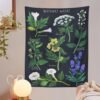 Botanical Wildflower Tapestry Wall Hanging Moon Starry Flower Reference Chart Hippie Bohemian Tapestries Psychedelic Home Decor