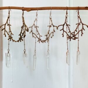 Branch Earrings - Clear Quartz Point + Branch | Antique Copper, Bronze, or Silver Plated
