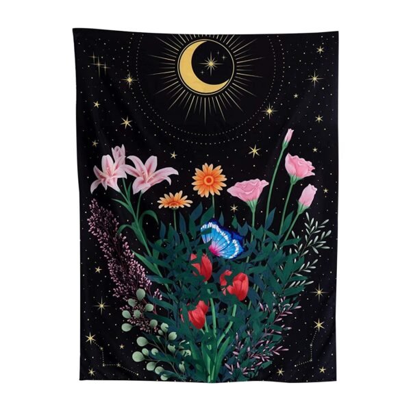 Butterfly Flower Tapestry Wall Hanging Moon and Stars Floral Tapestries Wildflower Aesthetic Tarot Bedroom Home Dorm Living Room
