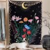 Butterfly Flower Tapestry Wall Hanging Moon and Stars Floral Tapestries Wildflower Aesthetic Tarot Bedroom Home Dorm Living Room