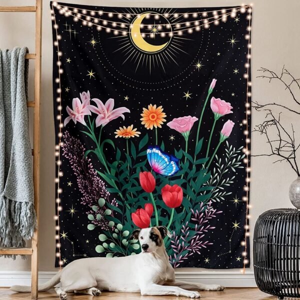 Butterfly Flower Tapestry Wall Hanging Moon and Stars Floral Tapestries Wildflower Aesthetic Tarot Bedroom Home Dorm Living Room