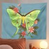 Butterfly Moon Phase Tapestry Wall Hanging Moon Black and Green Wall Art Tapestry for Bedroom Living Room Dorm Home Decor