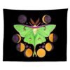 Butterfly Moon Phase Tapestry Wall Hanging Moon Black and Green Wall Art Tapestry for Bedroom Living Room Dorm Home Decor