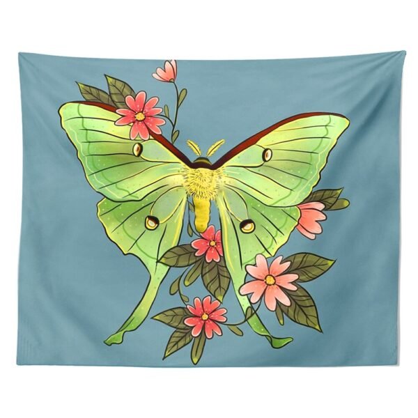 Butterfly Moon Phase Tapestry Wall Hanging Moon Black and Green Wall Art Tapestry for Bedroom Living Room Dorm Home Decor