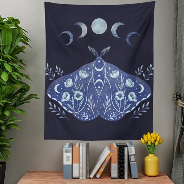 Butterfly Tapestry Sun and Moon Tapestry Moth Tapestries Black and White Tapestry Flower Vine Tapestry Wall Hanging for Room