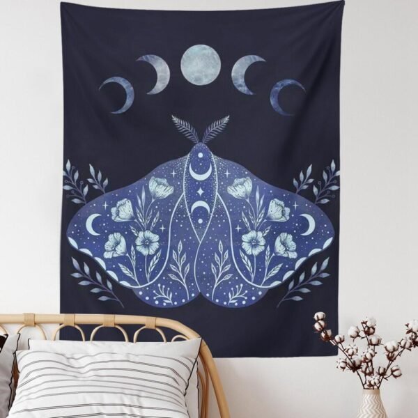 Butterfly Tapestry Sun and Moon Tapestry Moth Tapestries Black and White Tapestry Flower Vine Tapestry Wall Hanging for Room