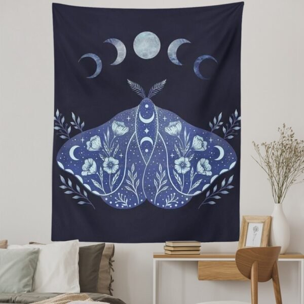 Butterfly Tapestry Sun and Moon Tapestry Moth Tapestries Black and White Tapestry Flower Vine Tapestry Wall Hanging for Room