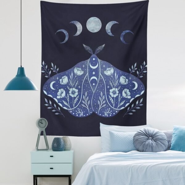 Butterfly Tapestry Sun and Moon Tapestry Moth Tapestries Black and White Tapestry Flower Vine Tapestry Wall Hanging for Room