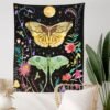 Butterfly and Flower Tapestry Wall Hanging, Moon Floral Tapestries, Black Wildflower Aesthetic Wall Tapestry for Bedroom Dorm