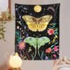 Butterfly and Flower Tapestry Wall Hanging, Moon Floral Tapestries, Black Wildflower Aesthetic Wall Tapestry for Bedroom Dorm