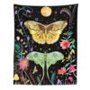 Butterfly and Flower Tapestry Wall Hanging, Moon Floral Tapestries, Black Wildflower Aesthetic Wall Tapestry for Bedroom Dorm