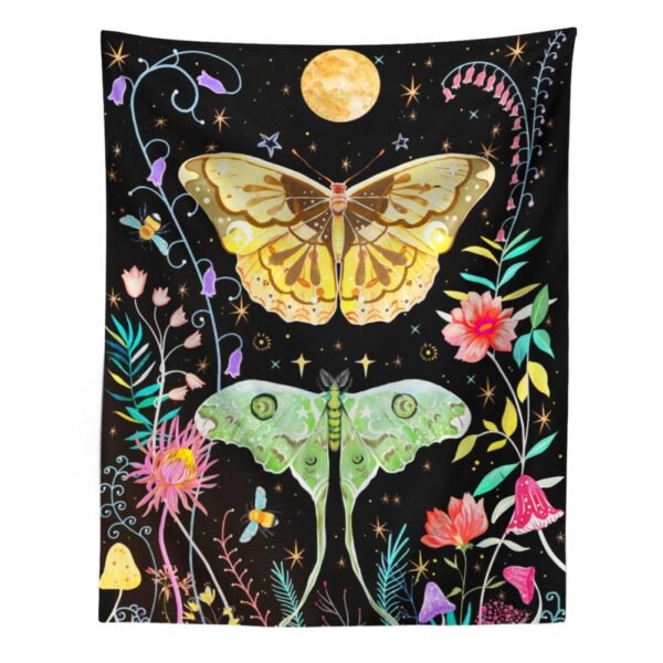 Butterfly and Flower Tapestry Wall Hanging, Moon Floral Tapestries, Black Wildflower Aesthetic Wall Tapestry for Bedroom Dorm