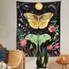 Butterfly and Flower Tapestry Wall Hanging, Moon Floral Tapestries, Black Wildflower Aesthetic Wall Tapestry for Bedroom Dorm