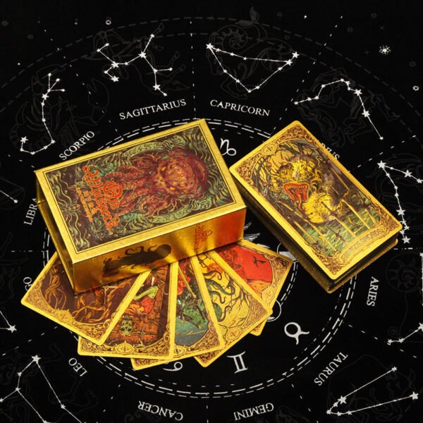 Card Game Gold Foil Tarot Card Bronzing PVC Waterproof Board Game Poker Divination Gift Box Set Luxury Cosmic Gold Color Manual
