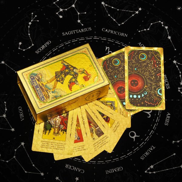 Card Game Gold Foil Tarot Card PVC Waterproof Board Game Poker Divination Gift Box Set Cosmic Silver Color Manual