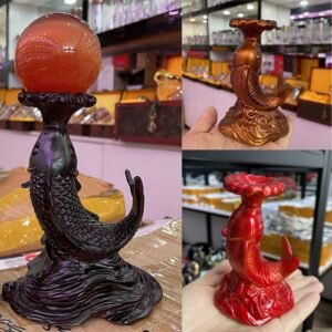 Carp Fish Resin Statue Sculpture Crystal Ball Base Stand Wealth Fortune Lucky Auspicious Home Office Feng Shui Collection Gift
