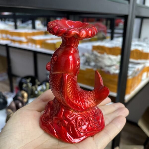 Carp Fish Resin Statue Sculpture Crystal Ball Base Stand Wealth Fortune Lucky Auspicious Home Office Feng Shui Collection Gift