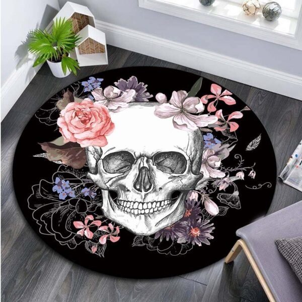 Carpet Anti Slip Bedside Rug Living Room Floral Skull Round Carpet Sofa Bedroom Area| |