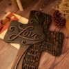 Carved Wooden Christian Cross Art, Love Decoration, spiritual Wall Sign, Simple Religious Desktop, Inspirational Minimalism