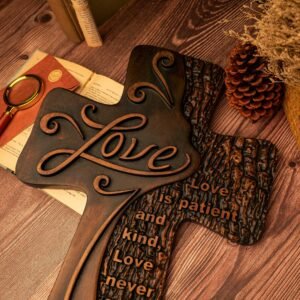 Carved Wooden Christian Cross Art, Love Decoration, spiritual Wall Sign, Simple Religious Desktop, Inspirational Minimalism