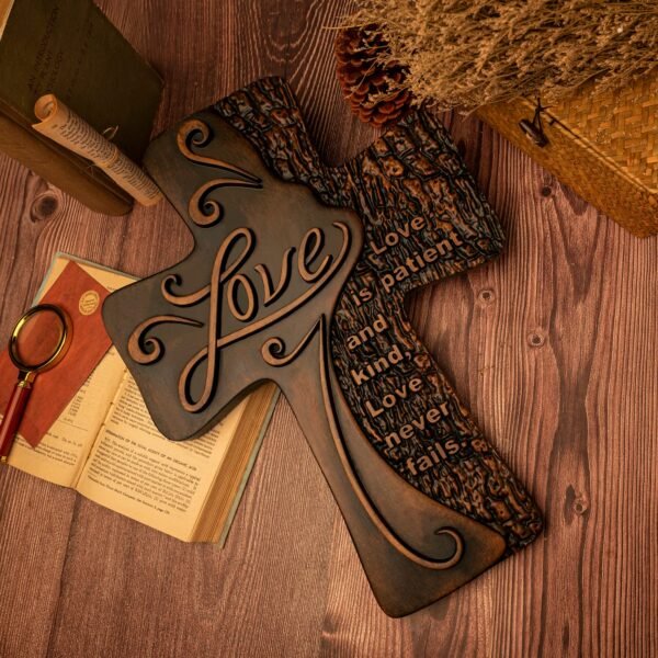 Carved Wooden Christian Cross Art, Love Decoration, spiritual Wall Sign, Simple Religious Desktop, Inspirational Minimalism