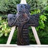 Carved wooden christian cross art love decoration, spiritual wall sign, simple religious desktop sign, inspirational minimalism