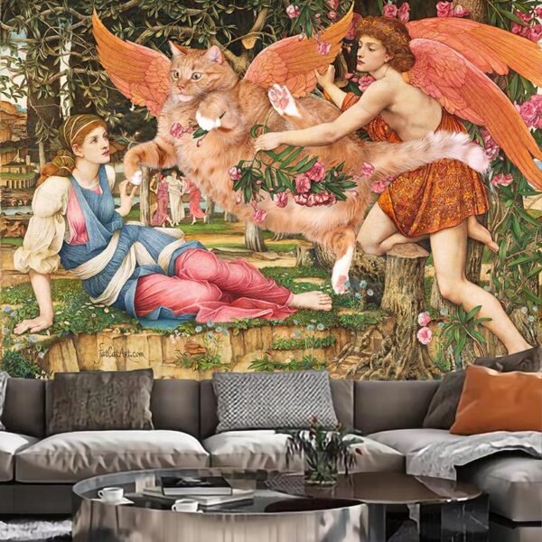 Cat Mandala Tapestry Hippie Macrame Tapestry Wall Hanging Boho Decor  Witchcraft Tapestry  Wall Decor