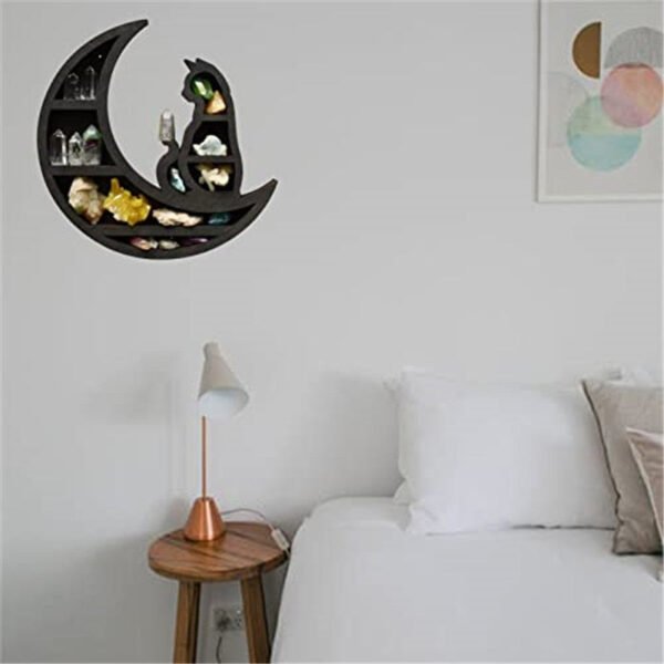 Cat Moon Crystal Wooden Shelf Storage Craft Wall   Gothic Decoration