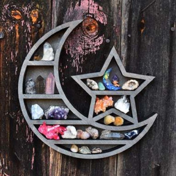 Cat Moon Crystal Wooden Shelf Storage Craft Wall   Gothic Decoration