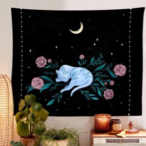 Cat Witchcraft Tapestry Wall Hanging Moon Tapestries  Wall Black Home Decor