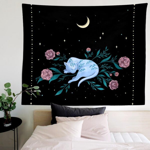 Cat Witchcraft Tapestry Wall Hanging Moon Tapestries  Wall Black Home Decor