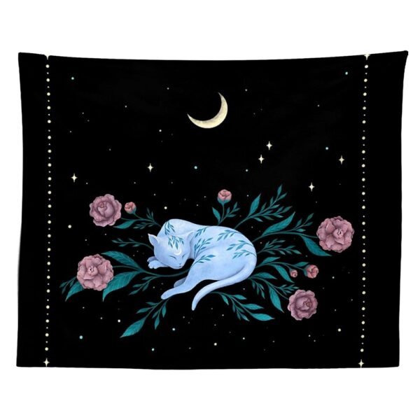 Cat Witchcraft Tapestry Wall Hanging Moon Tapestries  Wall Black Home Decor