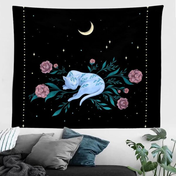Cat Witchcraft Tapestry Wall Hanging Moon Tapestries  Wall Black Home Decor