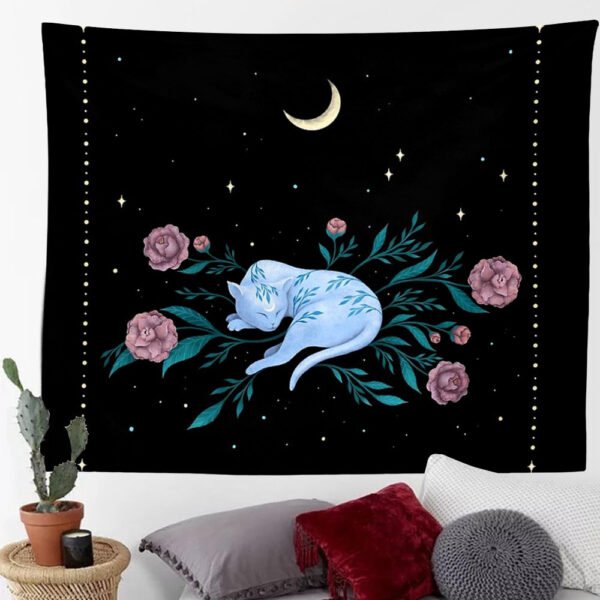 Cat Witchcraft Tapestry Wall Hanging Moon Tapestries  Wall Black Home Decor