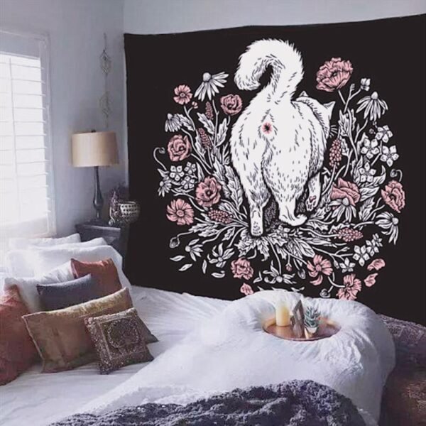 Cat Witchcraft Tapestry Wall Hanging Tapestries Mysterious Divination Baphomet Occult Home Wall Black Cool Decor Cat Coven  Wall Decor