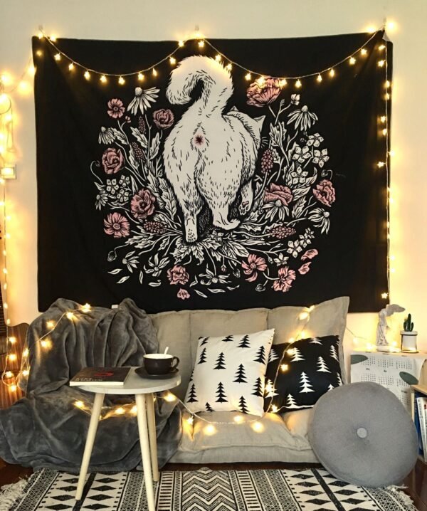 Cat Witchcraft Tapestry Wall Hanging Tapestries Mysterious Divination Baphomet Occult Home Wall Black Cool Decor Cat Coven  Wall Decor