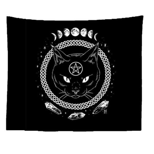 Cat Witchcraft Tapestry Wall Hanging Tapestries Mysterious Divination Baphomet Occult Home Wall Black Cool Decor Cat Coven  Wall Decor