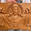 Catholic Saints Church cross-wall decoration Sacred Heart Jesus wood carving plaque Bible human savior Christ baptism statue