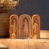 Catholic holy relics three open box handicraft ornaments wood carving prayer altar Virgin Mary Jesus Christ saint statue